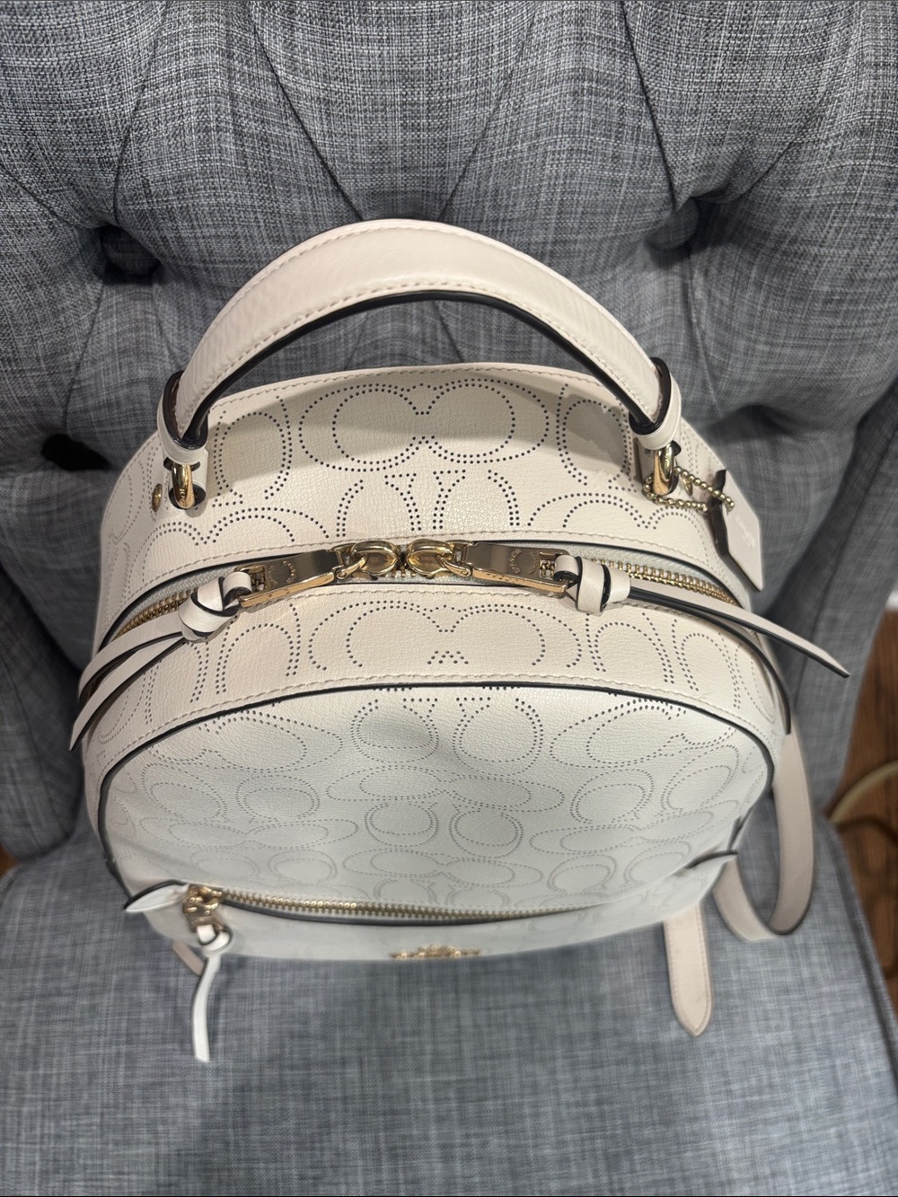Coach Cream Perforated Signature Leather Backpack with Gold Hardware - Picture 8 of 10